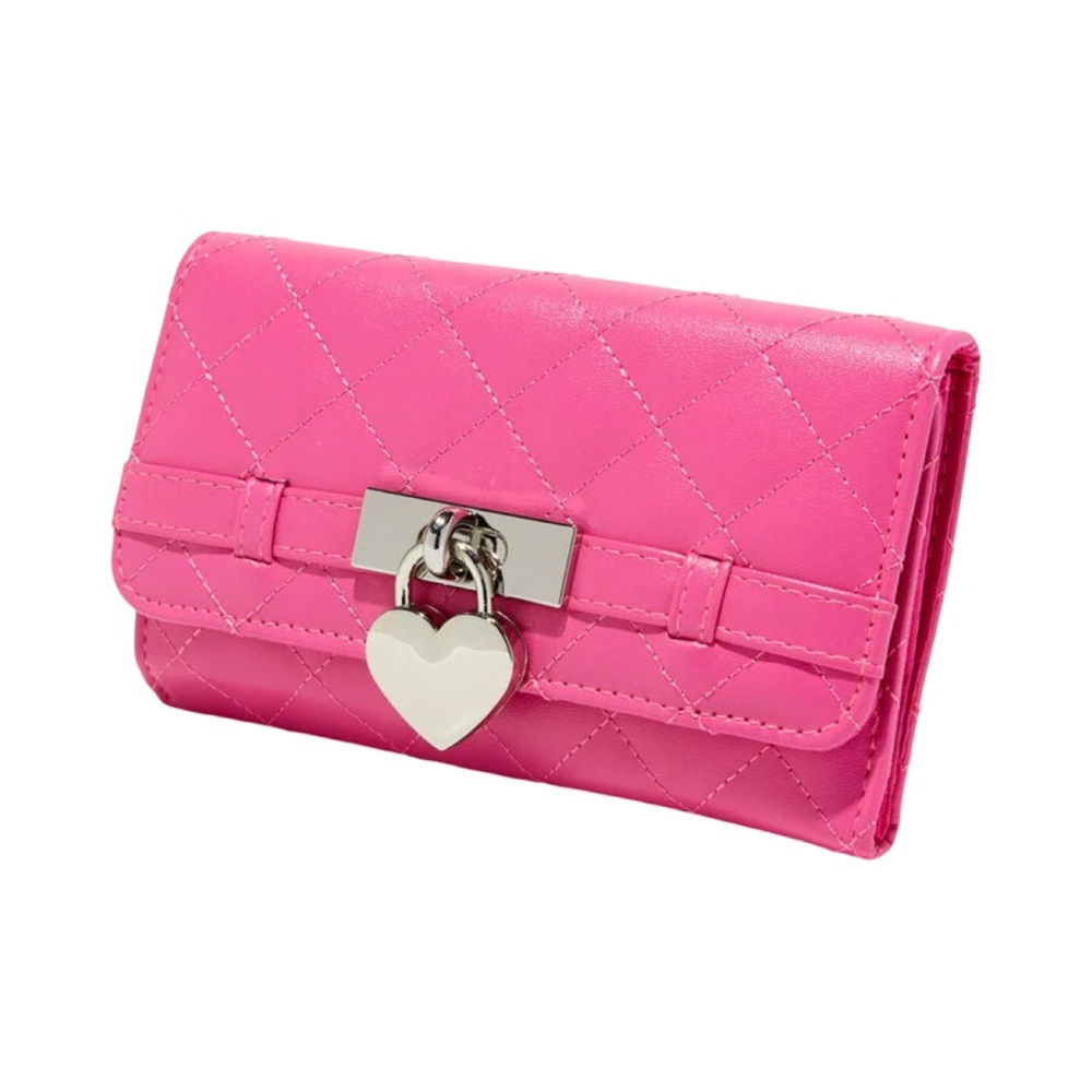 Claire’s Pink Quilted Heart Buckle Wallet - New with Tags